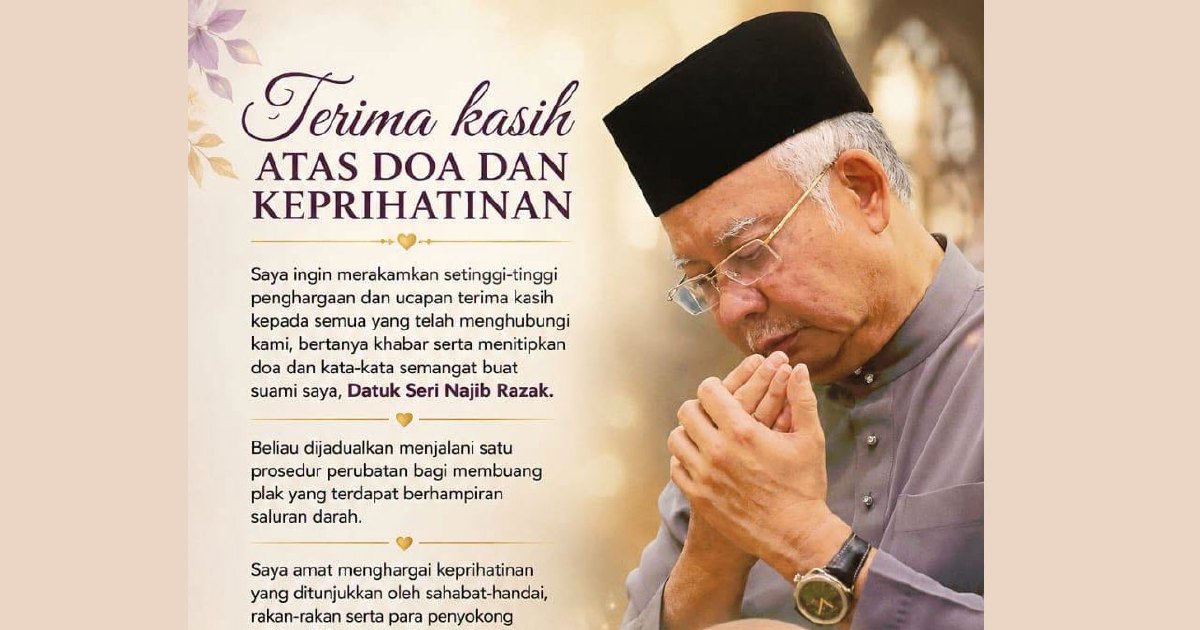Rosmah appeals for prayers as Najib prepares for cardiac procedure