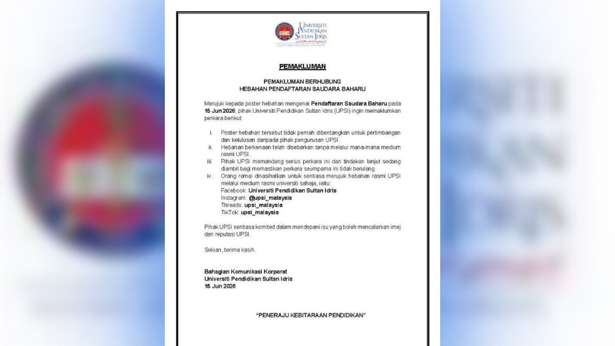 UPSI Distances Itself From Viral 'Pendaftaran Saudara Baharu' Poster