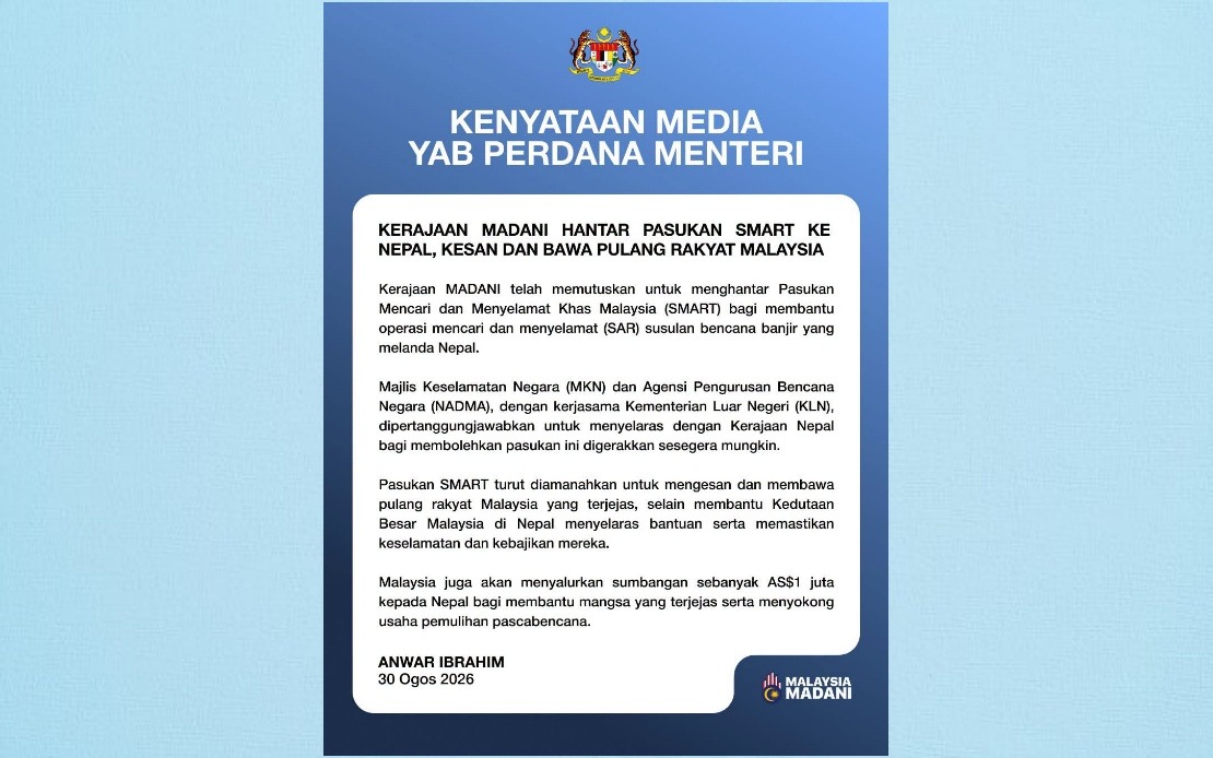 Malaysia Deploys SMART Team to Nepal, Pledges US$1 Million Aid Following Devastating Floods