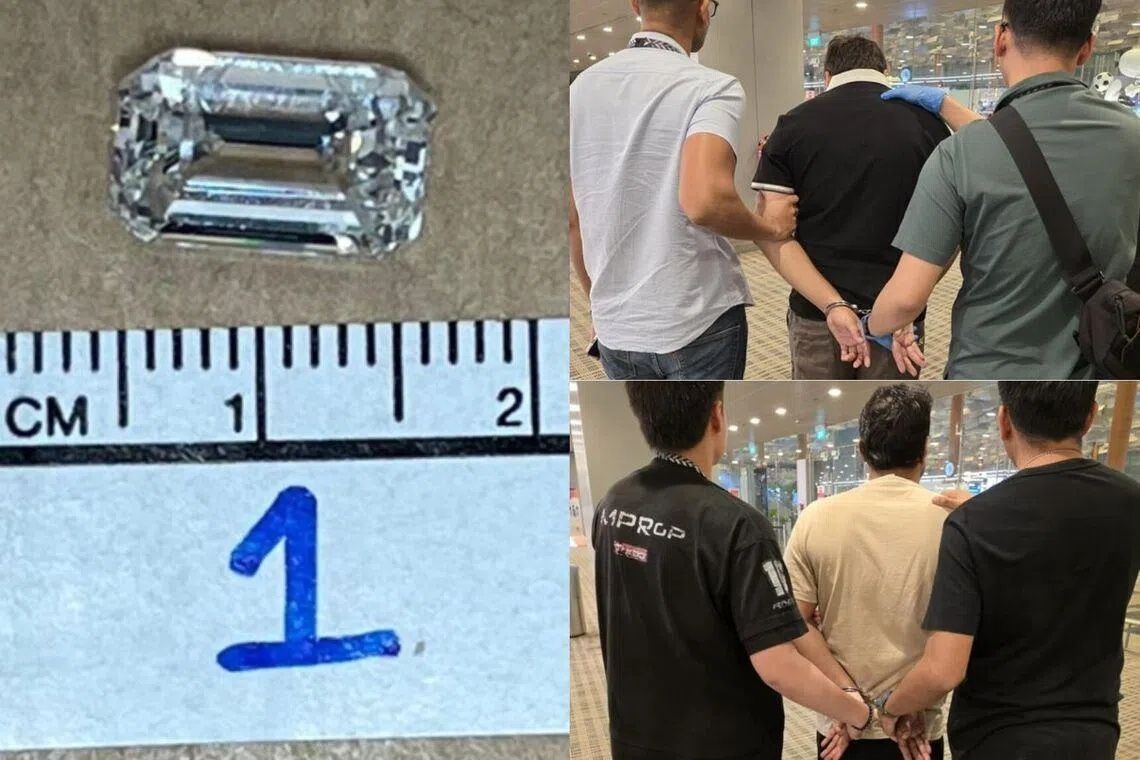Two men nabbed at Changi Airport after swapping S$235,000 diamond with fake stone at Chinatown jeweller