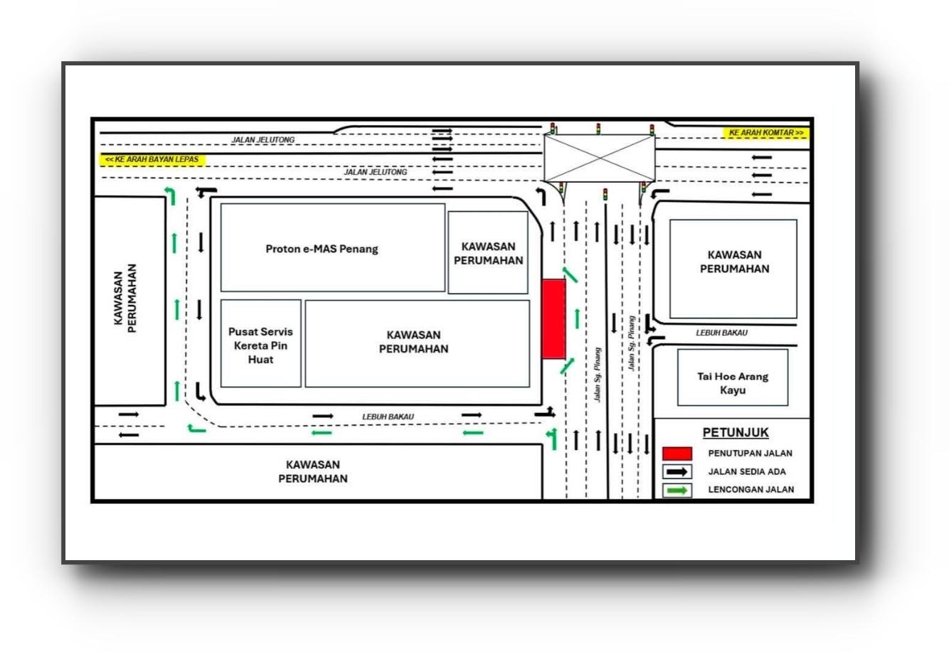 Penang's Sungai Pinang-Jelutong Road to Close for 10 Days for Utility Works